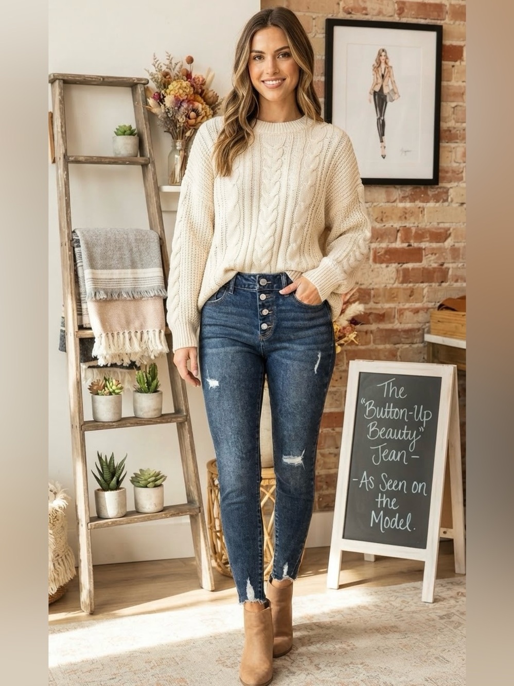 Maurices Dark Blue Distressed High-Rise Button-Fly Jeans